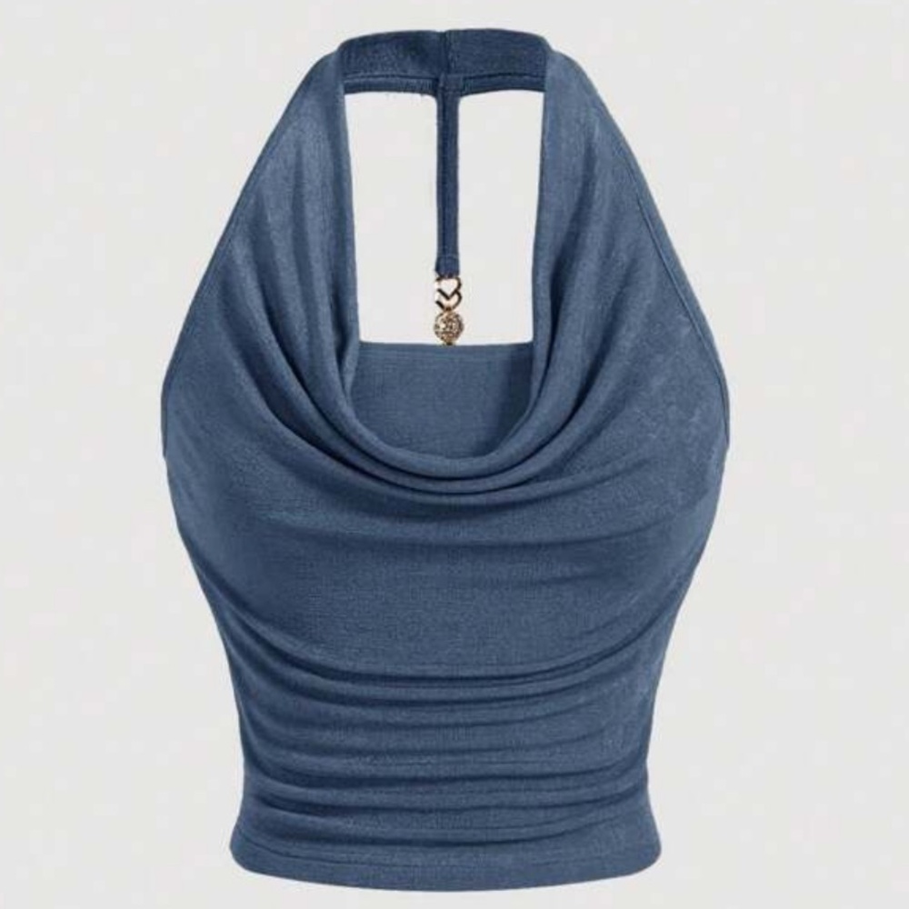 Elegant Blue Halter Top